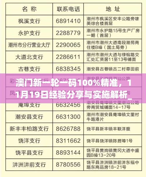 澳门新一轮一码100%精准，11月19日经验分享与实施解析_XMQ2.75.37晴朗版