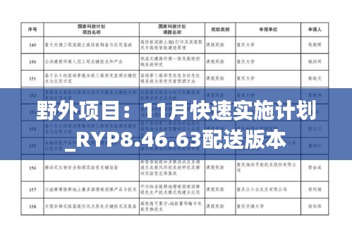 野外项目：11月快速实施计划_RYP8.46.63配送版本