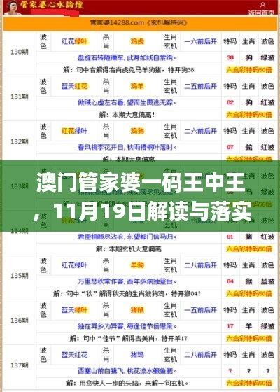 澳门管家婆一码王中王，11月19日解读与落实_ BEJ9.14.45品味版