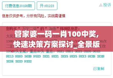 管家婆一码一肖100中奖,快速决策方案探讨_全景版NRS6.59