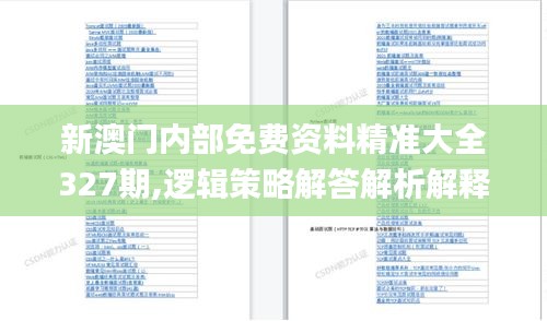 新澳门内部免费资料精准大全327期,逻辑策略解答解析解释_ZDW4.46