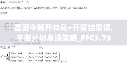 香港今晚开特马+开奖结果课,平衡计划息法策略_FFC3.78