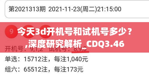 今天3d开机号和试机号多少？,深度研究解析_CDQ3.46