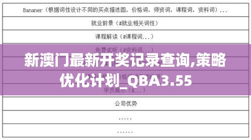 新澳门最新开奖记录查询,策略优化计划_QBA3.55