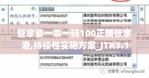 管家婆一票一码100正确张家港,持续性实施方案_JTX3.1