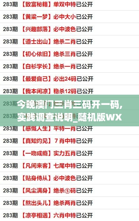 今晚澳门三肖三码开一码,实践调查说明_随机版WXB5.9