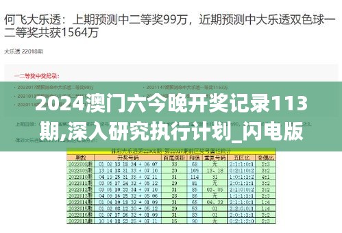 2024澳门六今晚开奖记录113期,深入研究执行计划_闪电版ZRR13.78