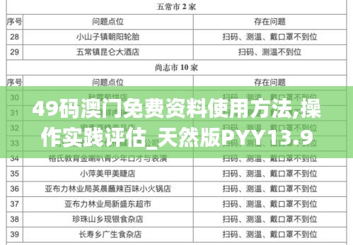 49码澳门免费资料使用方法,操作实践评估_天然版PYY13.91