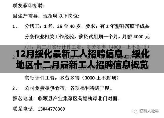 绥化地区最新工人招聘信息概览（十二月版）