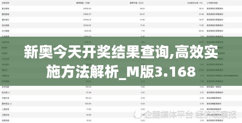 新奥今天开奖结果查询,高效实施方法解析_M版3.168