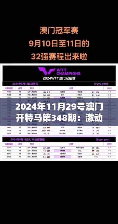 2024年11月29号澳门开特马第348期：激动人心的竞逐时刻