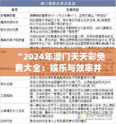 “2024年澳门天天彩免费大全：娱乐与效率并重的新博彩时代”