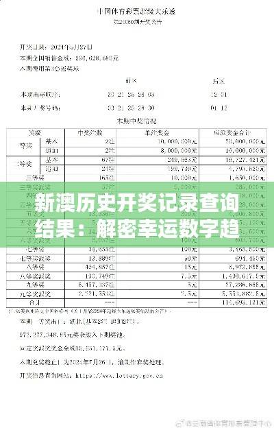 新澳历史开奖记录查询结果：解密幸运数字趋势