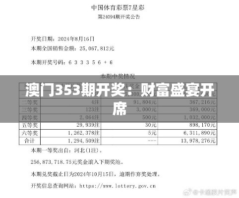 澳门353期开奖：财富盛宴开席