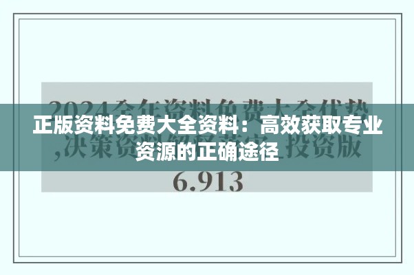 正版资料免费大全资料：高效获取专业资源的正确途径