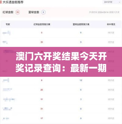 澳门六开奖结果今天开奖记录查询：最新一期中奖号码及历史开奖信息概况