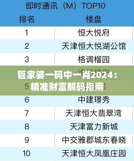 管家婆一码中一肖2024：精准财富解码指南