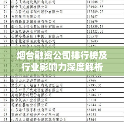 烟台融资公司排行榜及行业影响力深度解析