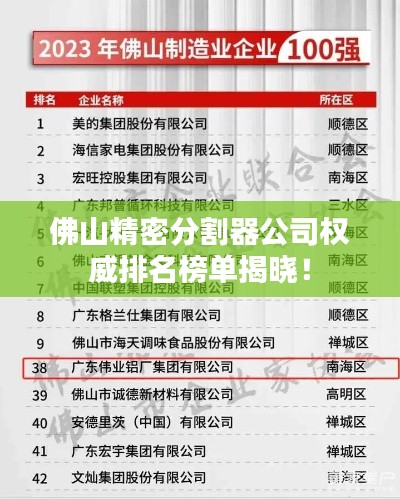 佛山精密分割器公司权威排名榜单揭晓！