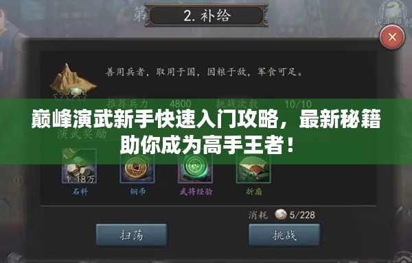 巅峰演武新手快速入门攻略，最新秘籍助你成为高手王者！