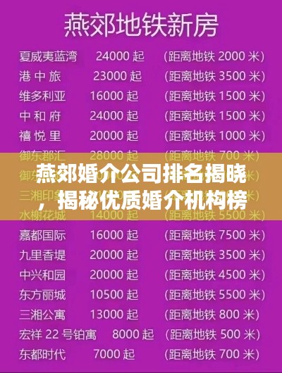 燕郊婚介公司排名揭晓，揭秘优质婚介机构榜单！