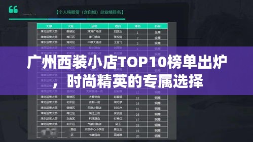 广州西装小店TOP10榜单出炉，时尚精英的专属选择