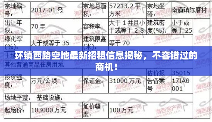 环镇西路空地最新招租信息揭秘，不容错过的商机！